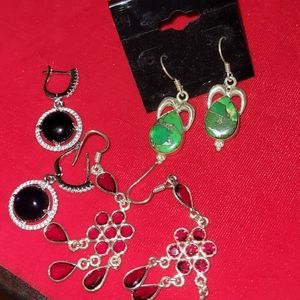 Set of three sterling silver genuine stone earrings